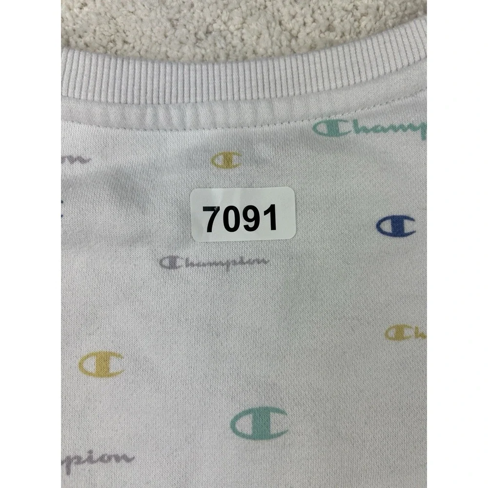 Champion Spell Out Crewneck Sweatshirt Sz L Kids White Multicolor‎ Logo